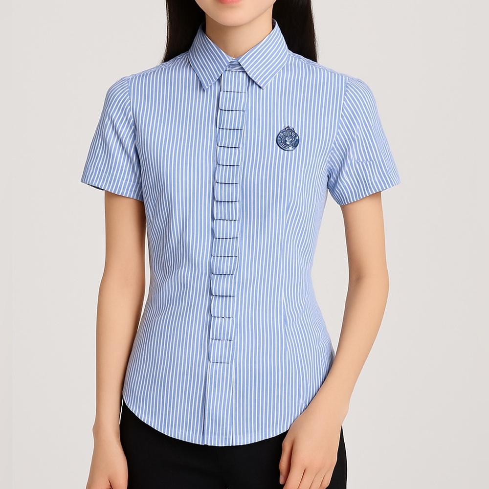 Vintageâ Blue andâwhite stripes 100% cotton short-sleeveâshirt